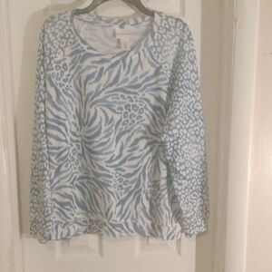 Alfred Dunner Blue and White Animal Print Blouse